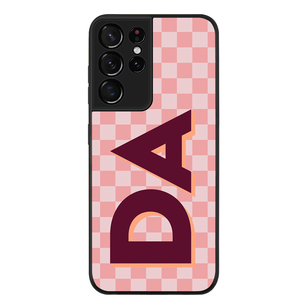 Samsung Galaxy S21 Ultra / Rugged Black Custom Monogram Initial Small Checkerboard, Phone Case - Samsung S Series - Stylizedd.com