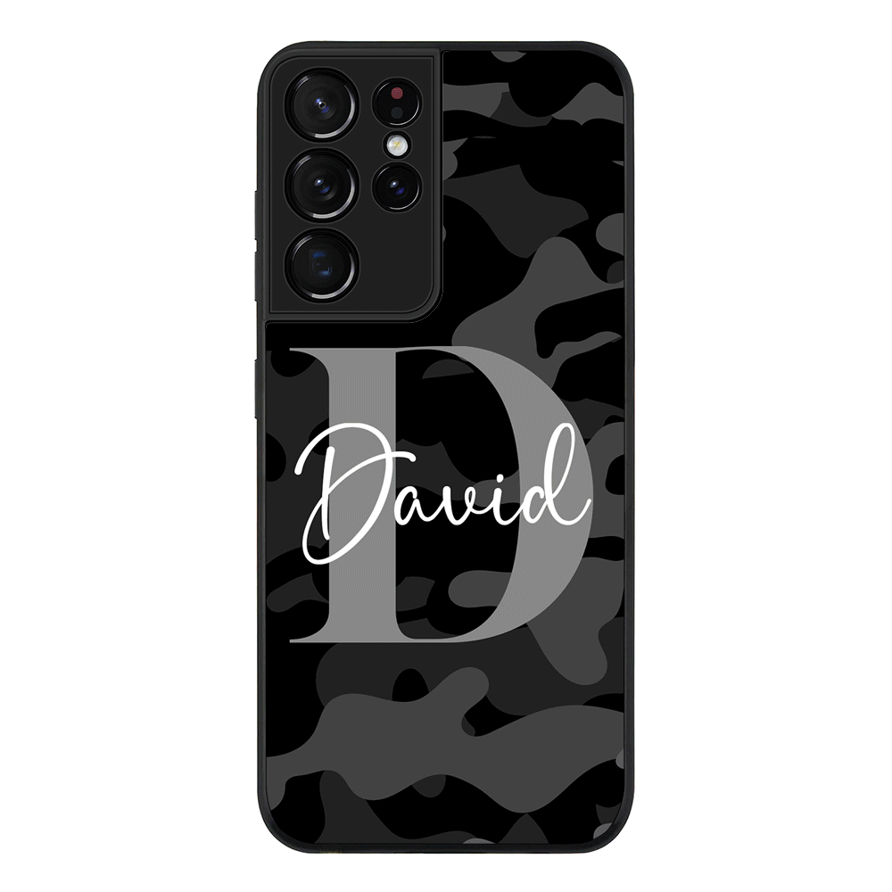 Samsung Galaxy S21 Ultra / Rugged Black Personalized Name Camouflage Military Camo Phone Case - Samsung S Series - Stylizedd.com