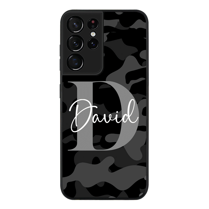 Samsung Galaxy S21 Ultra / Rugged Black Personalized Name Camouflage Military Camo Phone Case - Samsung S Series - Stylizedd.com