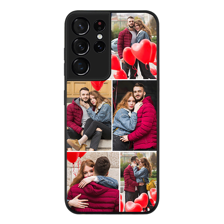 Samsung Galaxy S21 Ultra / Rugged Black Personalised Valentine Photo Collage Grid, Phone Case - Samsung S Series - Stylizedd.com