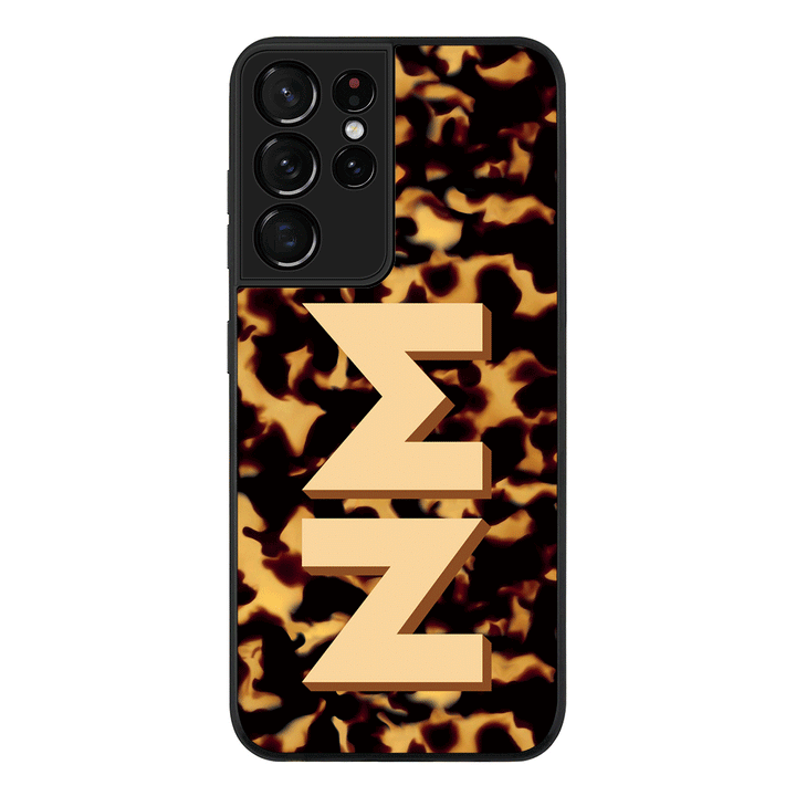 Samsung Galaxy S21 Ultra / Rugged Black Custom Monogram 3D Text Luxury Tortoise Shell Pattern, Phone Case - Samsung S Series - Stylizedd.com