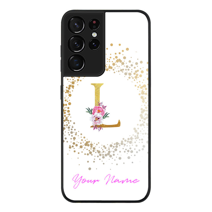 Samsung Galaxy S21 Ultra / Rugged Black Floral Initial Phone Case - Samsung S Series - Stylizedd.com