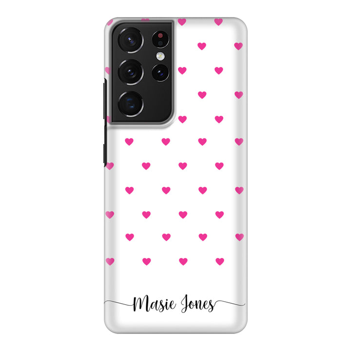 Samsung Galaxy S21 Ultra / Snap Classic Heart Pattern Custom Text, My Name Phone Case - Samsung S Series - Stylizedd.com