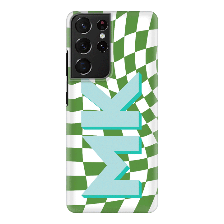 Samsung Galaxy S21 Ultra / Snap Classic Custom Monogram Initial Wavy Checkerboard, Phone Case - Samsung S Series - Stylizedd.com