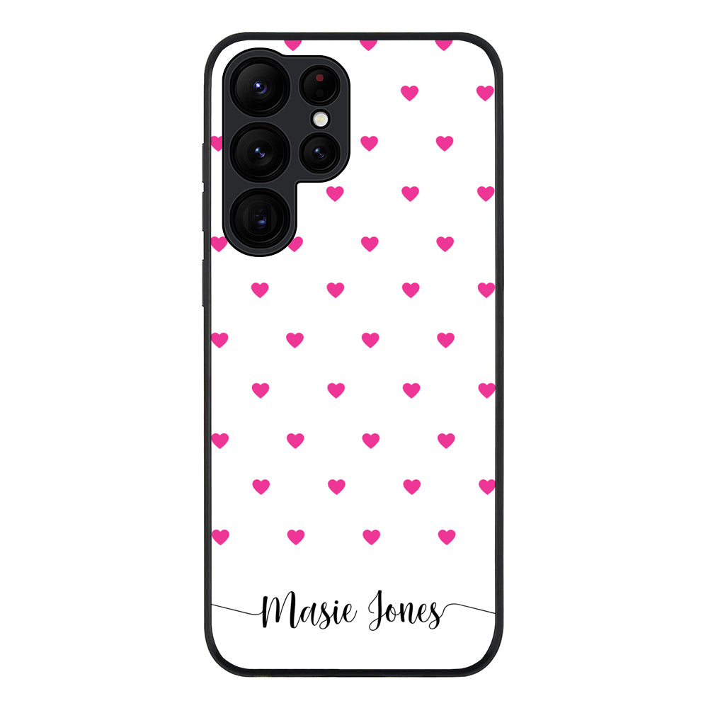 Samsung Galaxy S22 Ultra / Rugged Black Heart Pattern Custom Text, My Name Phone Case - Samsung S Series - Stylizedd.com