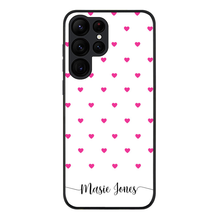 Samsung Galaxy S22 Ultra / Rugged Black Heart Pattern Custom Text, My Name Phone Case - Samsung S Series - Stylizedd.com