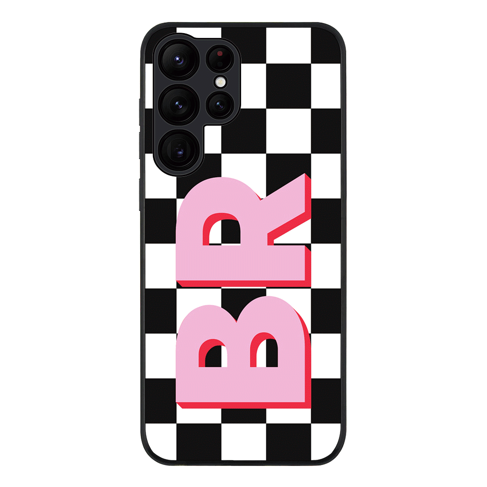 Samsung Galaxy S22 Ultra / Rugged Black Custom Monogram Initial Checkerboard, Phone Case - Samsung S Series - Stylizedd.com