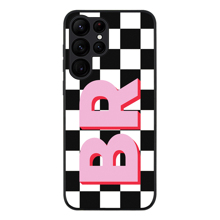 Samsung Galaxy S22 Ultra / Rugged Black Custom Monogram Initial Checkerboard, Phone Case - Samsung S Series - Stylizedd.com