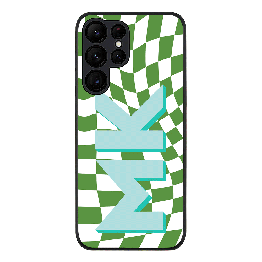 Samsung Galaxy S22 Ultra / Rugged Black Custom Monogram Initial Wavy Checkerboard, Phone Case - Samsung S Series - Stylizedd.com