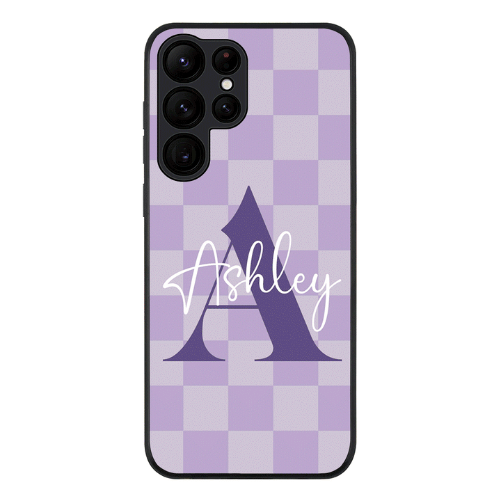Samsung Galaxy S22 Ultra / Rugged Black Personalized Name Initial Monogram Checkerboard, Phone Case - Samsung S Series - Stylizedd.com