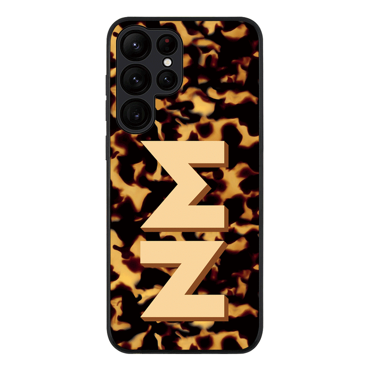 Samsung Galaxy S22 Ultra / Rugged Black Custom Monogram 3D Text Luxury Tortoise Shell Pattern, Phone Case - Samsung S Series - Stylizedd.com