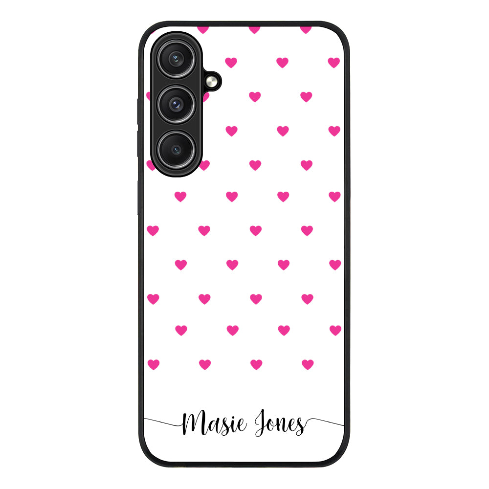 Samsung Galaxy S23 FE / Rugged Black Heart Pattern Custom Text, My Name Phone Case - Samsung S Series - Stylizedd.com