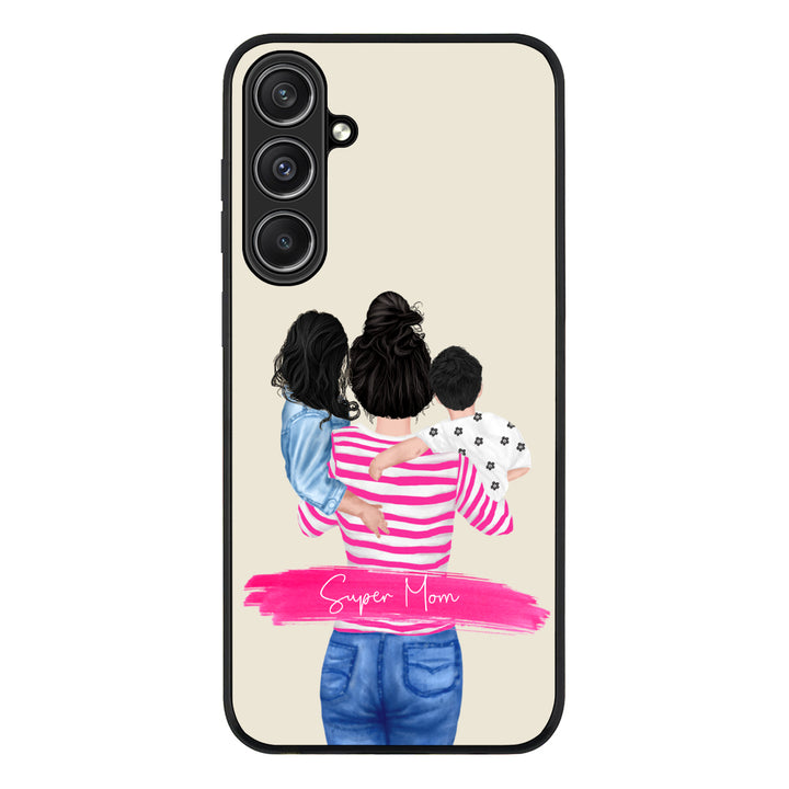 Samsung Galaxy S23 FE / Rugged Black Custom Clipart Text Mother Son & Daughter Phone Case - Samsung S Series - Stylizedd.com