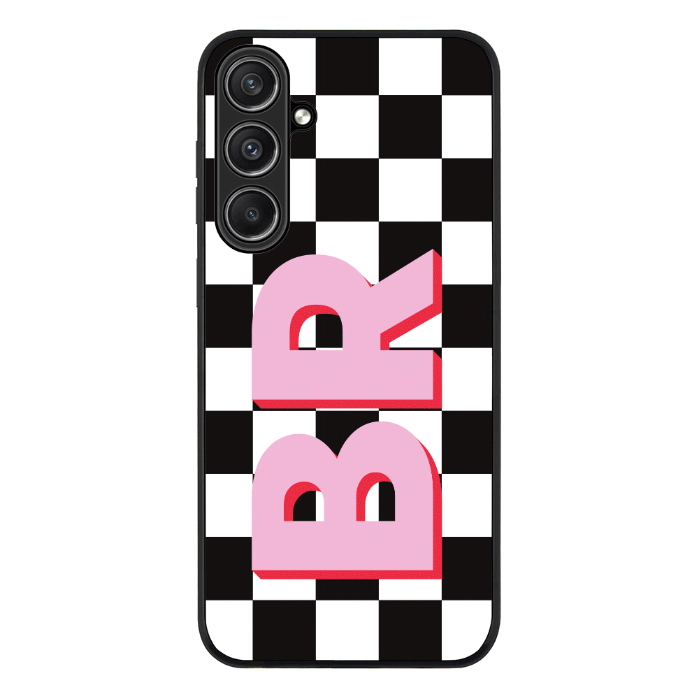 Samsung Galaxy S23 FE / Rugged Black Custom Monogram Initial Checkerboard, Phone Case - Samsung S Series - Stylizedd.com