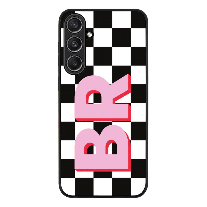 Samsung Galaxy S23 FE / Rugged Black Custom Monogram Initial Checkerboard, Phone Case - Samsung S Series - Stylizedd.com
