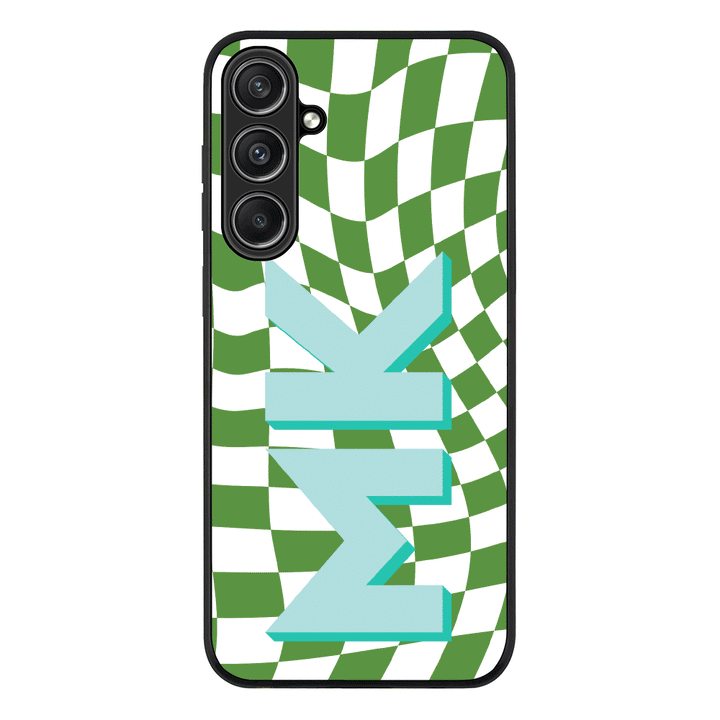 Samsung Galaxy S23 FE / Rugged Black Custom Monogram Initial Wavy Checkerboard, Phone Case - Samsung S Series - Stylizedd.com
