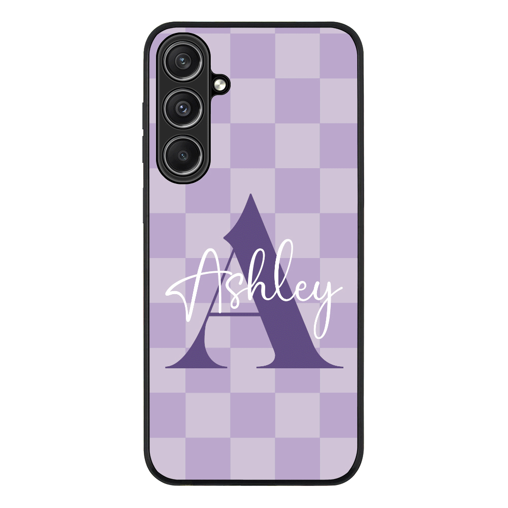 Samsung Galaxy S23 FE / Rugged Black Personalized Name Initial Monogram Checkerboard, Phone Case - Samsung S Series - Stylizedd.com