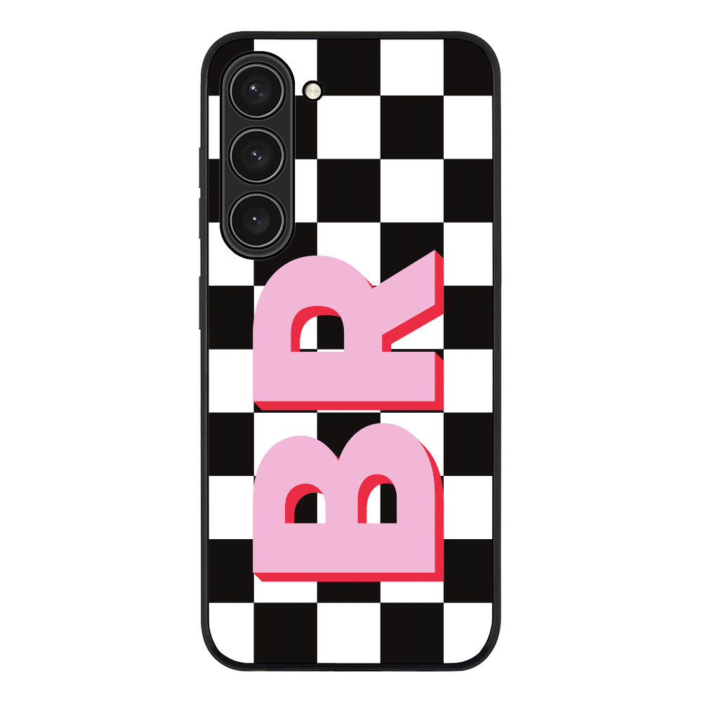Samsung Galaxy S23 Plus / Rugged Black Custom Monogram Initial Checkerboard, Phone Case - Samsung S Series - Stylizedd.com