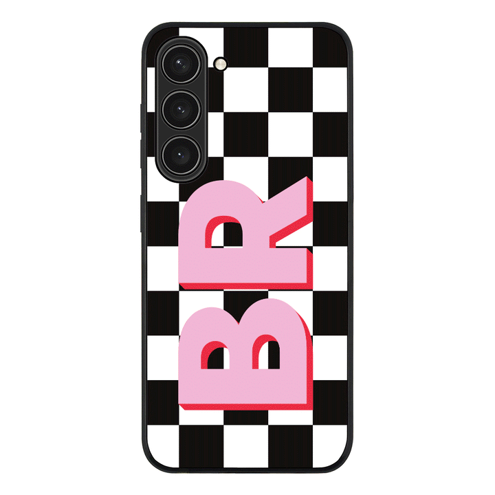 Samsung Galaxy S23 Plus / Rugged Black Custom Monogram Initial Checkerboard, Phone Case - Samsung S Series - Stylizedd.com