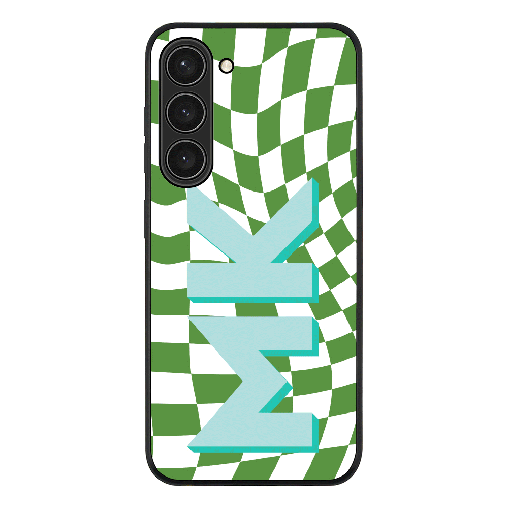 Samsung Galaxy S23 Plus / Rugged Black Custom Monogram Initial Wavy Checkerboard, Phone Case - Samsung S Series - Stylizedd.com