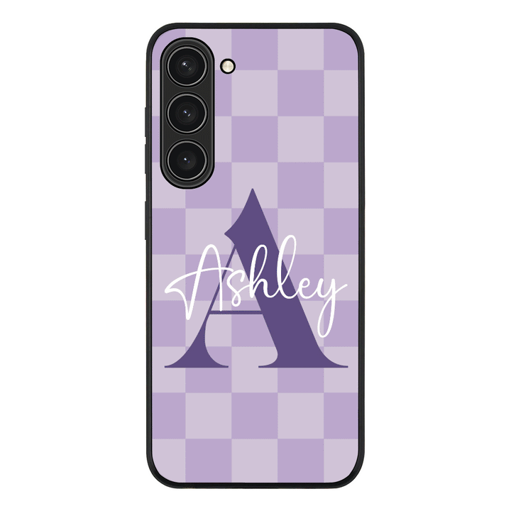 Samsung Galaxy S23 Plus / Rugged Black Personalized Name Initial Monogram Checkerboard, Phone Case - Samsung S Series - Stylizedd.com
