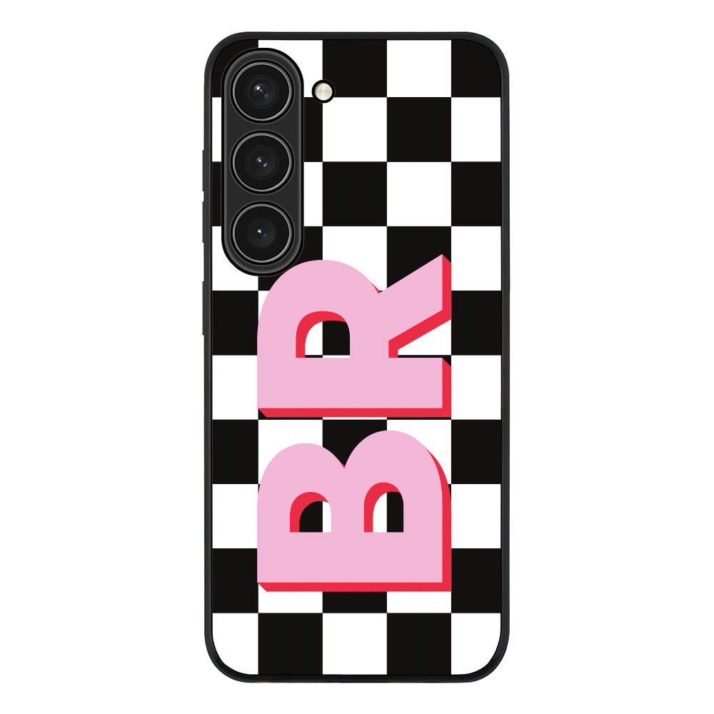 Samsung Galaxy S23 / Rugged Black Custom Monogram Initial Checkerboard, Phone Case - Samsung S Series - Stylizedd.com