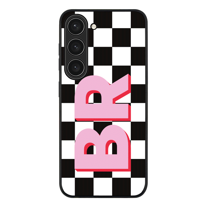 Samsung Galaxy S23 / Rugged Black Custom Monogram Initial Checkerboard, Phone Case - Samsung S Series - Stylizedd.com