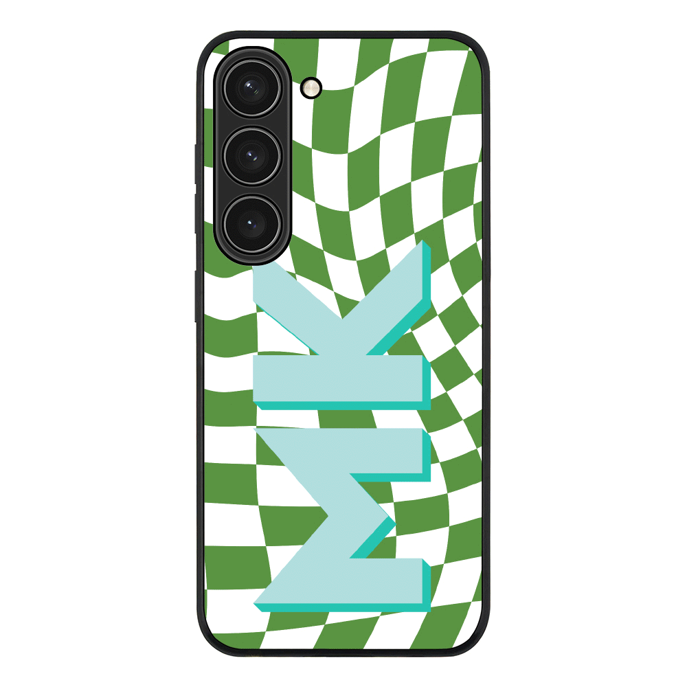Samsung Galaxy S23 / Rugged Black Custom Monogram Initial Wavy Checkerboard, Phone Case - Samsung S Series - Stylizedd.com