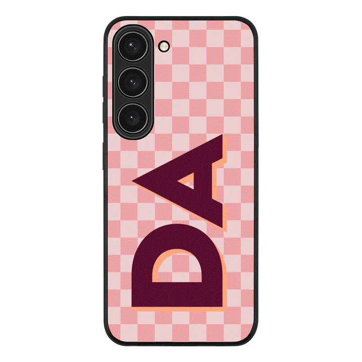 Samsung Galaxy S23 / Rugged Black Custom Monogram Initial Small Checkerboard, Phone Case - Samsung S Series - Stylizedd.com