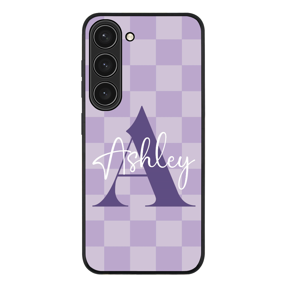 Samsung Galaxy S23 / Rugged Black Personalized Name Initial Monogram Checkerboard, Phone Case - Samsung S Series - Stylizedd.com