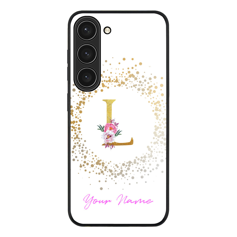 Samsung Galaxy S23 / Rugged Black Floral Initial Phone Case - Samsung S Series - Stylizedd.com