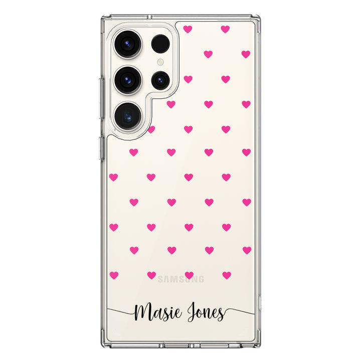 Samsung Galaxy S23 Ultra / Clear Classic Heart Pattern Custom Text, My Name Phone Case - Samsung S Series - Stylizedd.com