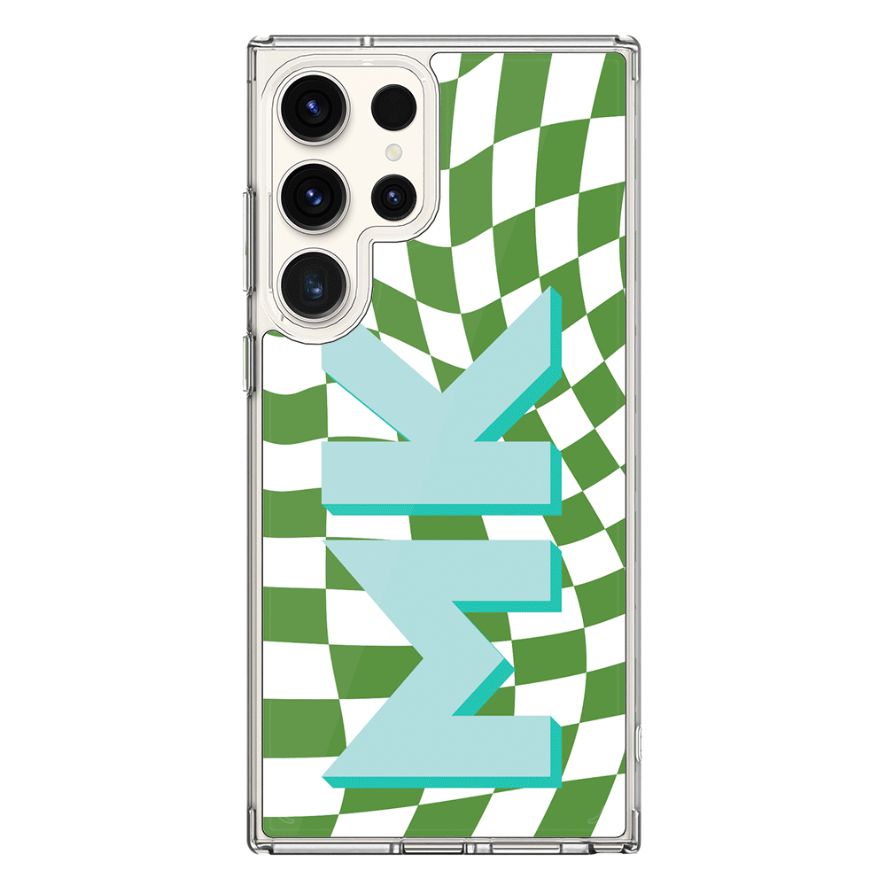 Samsung Galaxy S25 Ultra / Clear Classic Custom Monogram Initial Wavy Checkerboard, Phone Case - Samsung S Series - Stylizedd.com