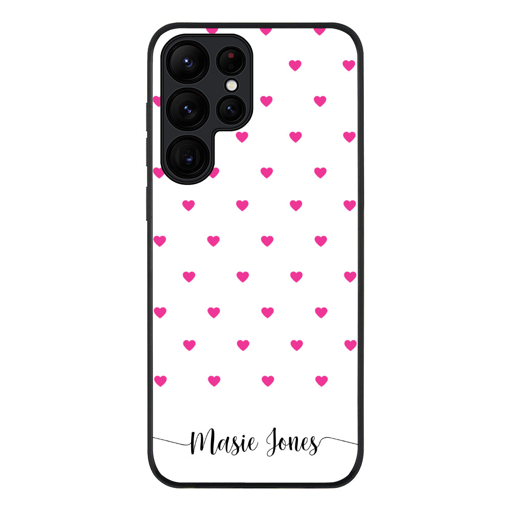 Samsung Galaxy S23 Ultra / Rugged Black Heart Pattern Custom Text, My Name Phone Case - Samsung S Series - Stylizedd.com