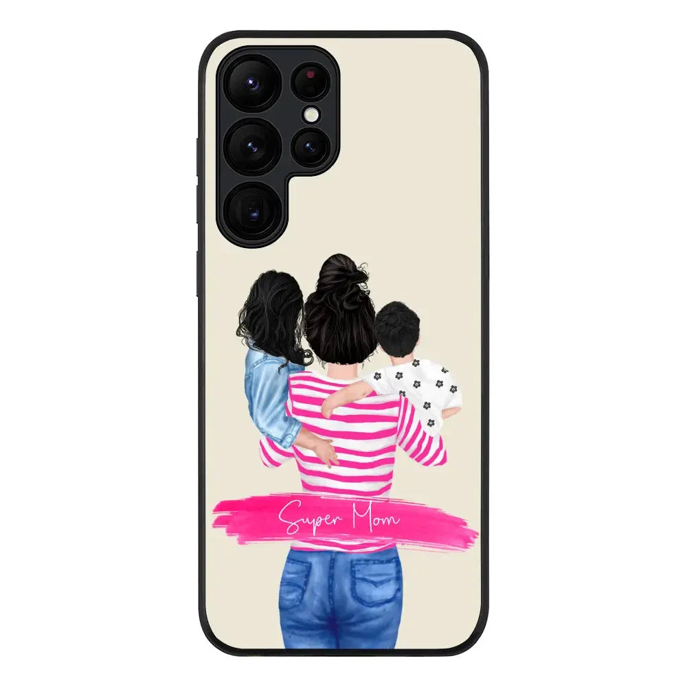 Samsung Galaxy S23 Ultra / Rugged Black Phone Case Custom Clipart Text Mother Son & Daughter Phone Case - Samsung S Series - Stylizedd