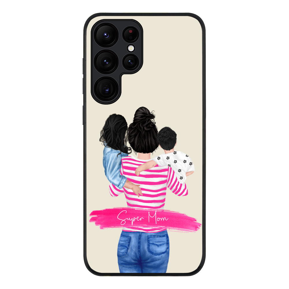Samsung Galaxy S23 Ultra / Rugged Black Custom Clipart Text Mother Son & Daughter Phone Case - Samsung S Series - Stylizedd.com