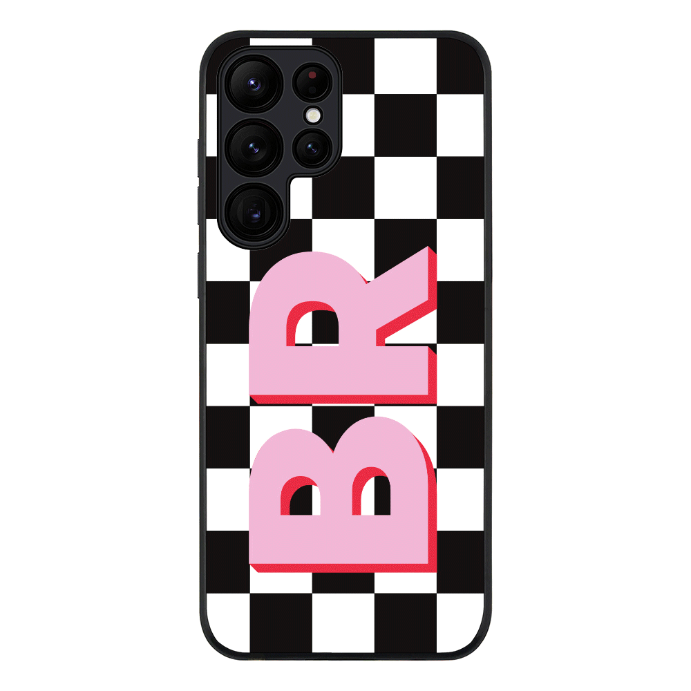 Samsung Galaxy S23 Ultra / Rugged Black Custom Monogram Initial Checkerboard, Phone Case - Samsung S Series - Stylizedd.com
