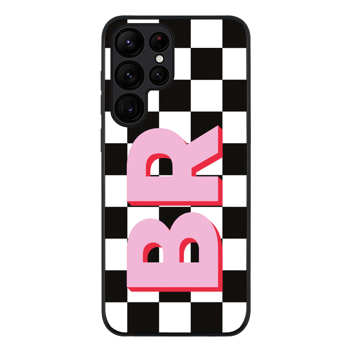 Samsung Galaxy S23 Ultra / Rugged Black Custom Monogram Initial Checkerboard, Phone Case - Samsung S Series - Stylizedd.com