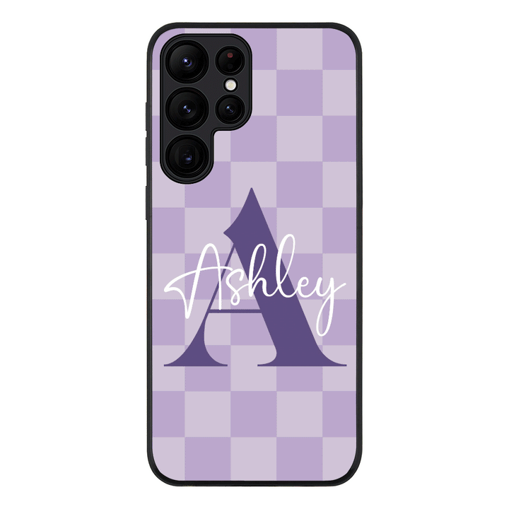 Samsung Galaxy S23 Ultra / Rugged Black Personalized Name Initial Monogram Checkerboard, Phone Case - Samsung S Series - Stylizedd.com