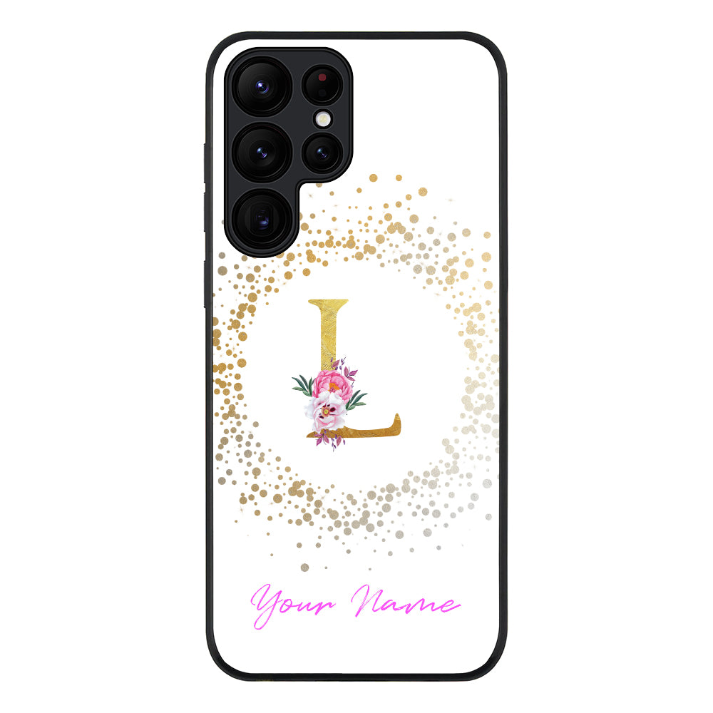 Samsung Galaxy S23 Ultra / Rugged Black Floral Initial Phone Case - Samsung S Series - Stylizedd.com