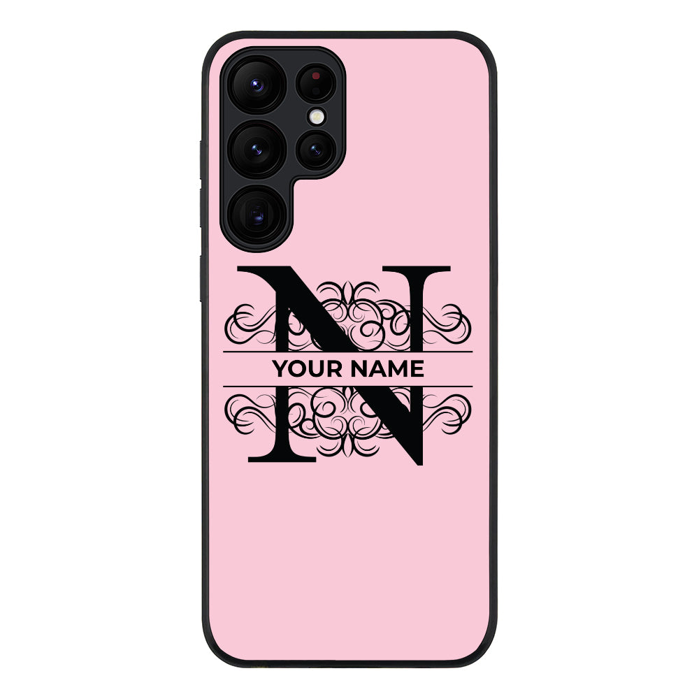 Samsung Galaxy S23 Ultra / Rugged Black Split Floral Initial Phone Case - Samsung S Series - Stylizedd.com