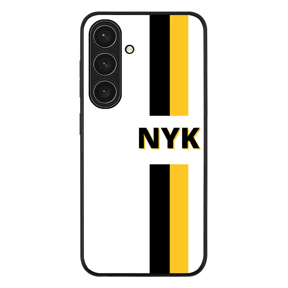 Custom Striped Monogram Phone Case - Samsung S Series - Galaxy S24 FE / Rugged Black - Stylizedd