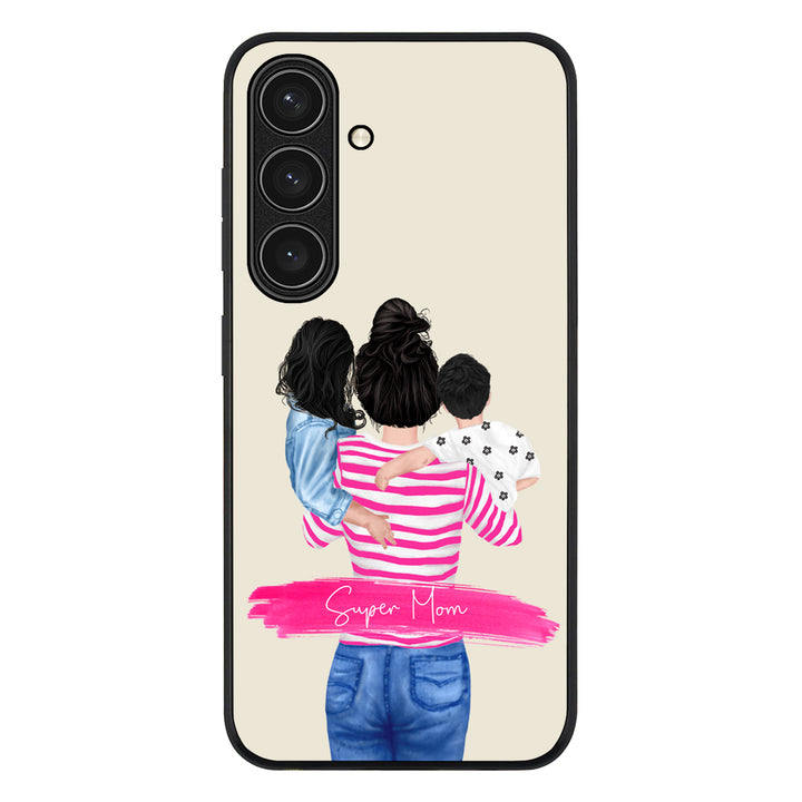 Samsung Galaxy S24 FE / Rugged Black Custom Clipart Text Mother Son & Daughter Phone Case - Samsung S Series - Stylizedd.com