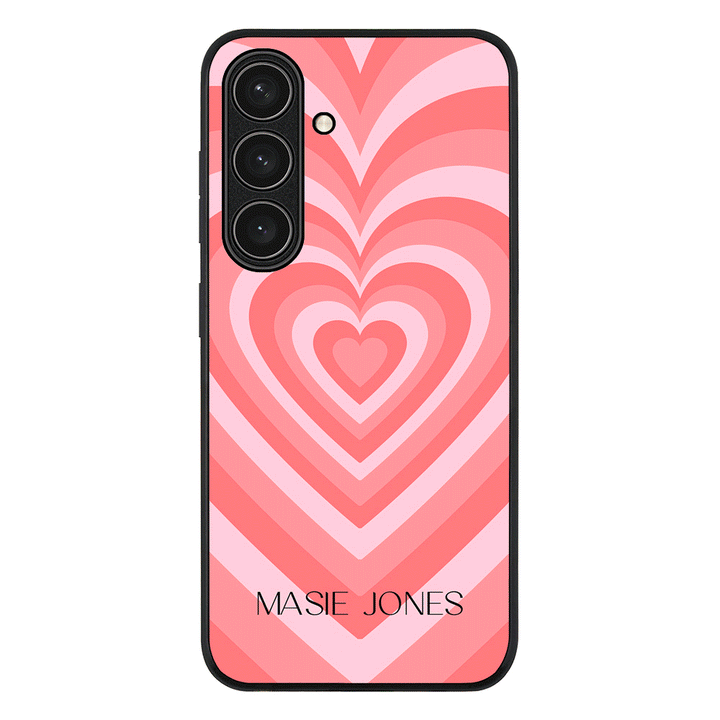 Samsung Galaxy S24 FE / Rugged Black Personalized Name Retro Hearts, Phone Case - Samsung S Series - Stylizedd.com