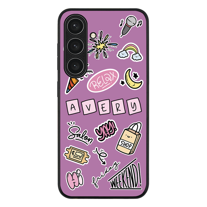Samsung Galaxy S24 FE / Rugged Black Personalized Name Cute Weekend Girl Sticker, Phone Case - Samsung S Series - Stylizedd.com