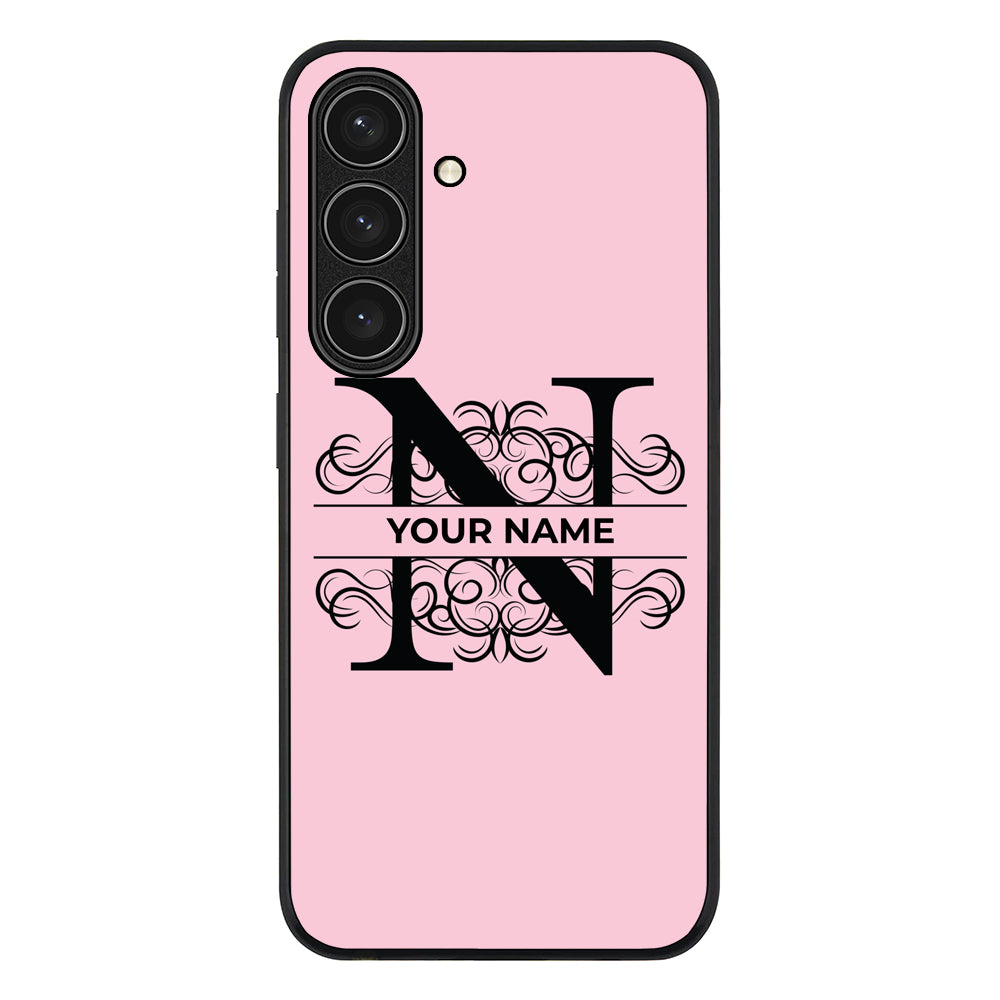 Samsung Galaxy S24 FE / Rugged Black Split Floral Initial Phone Case - Samsung S Series - Stylizedd.com
