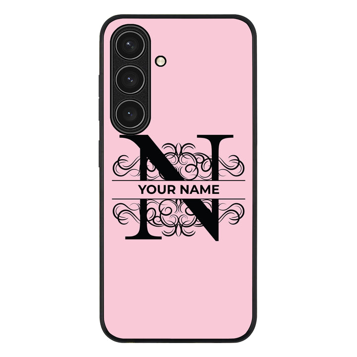 Samsung Galaxy S24 FE / Rugged Black Split Floral Initial Phone Case - Samsung S Series - Stylizedd.com