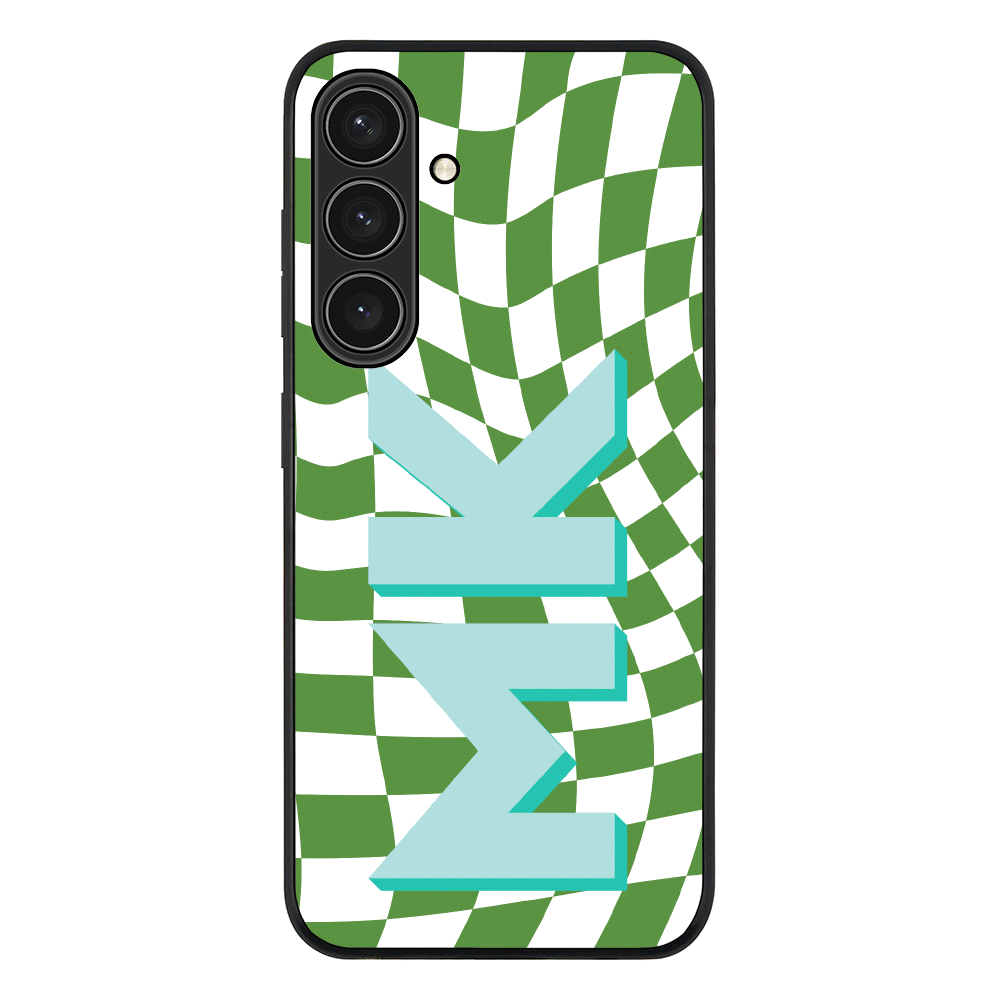 Samsung Galaxy S25 Plus / Rugged Black Custom Monogram Initial Wavy Checkerboard, Phone Case - Samsung S Series - Stylizedd.com