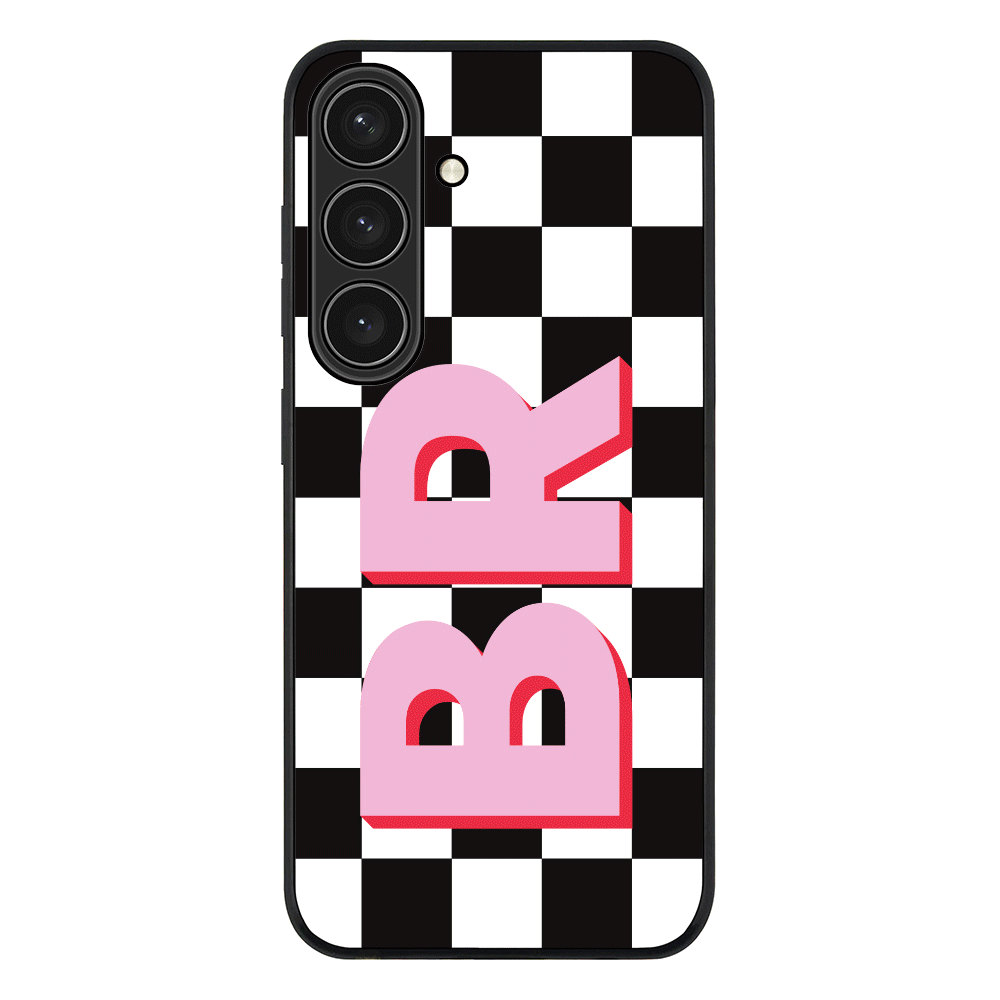 Samsung Galaxy S25 / Rugged Black Custom Monogram Initial Checkerboard, Phone Case - Samsung S Series - Stylizedd.com
