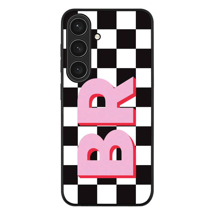 Samsung Galaxy S25 / Rugged Black Custom Monogram Initial Checkerboard, Phone Case - Samsung S Series - Stylizedd.com